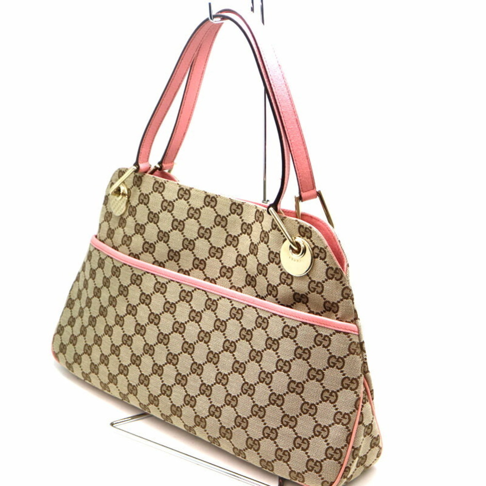 GUCCI Shoulder Bag Canvas Leather Beige Pink